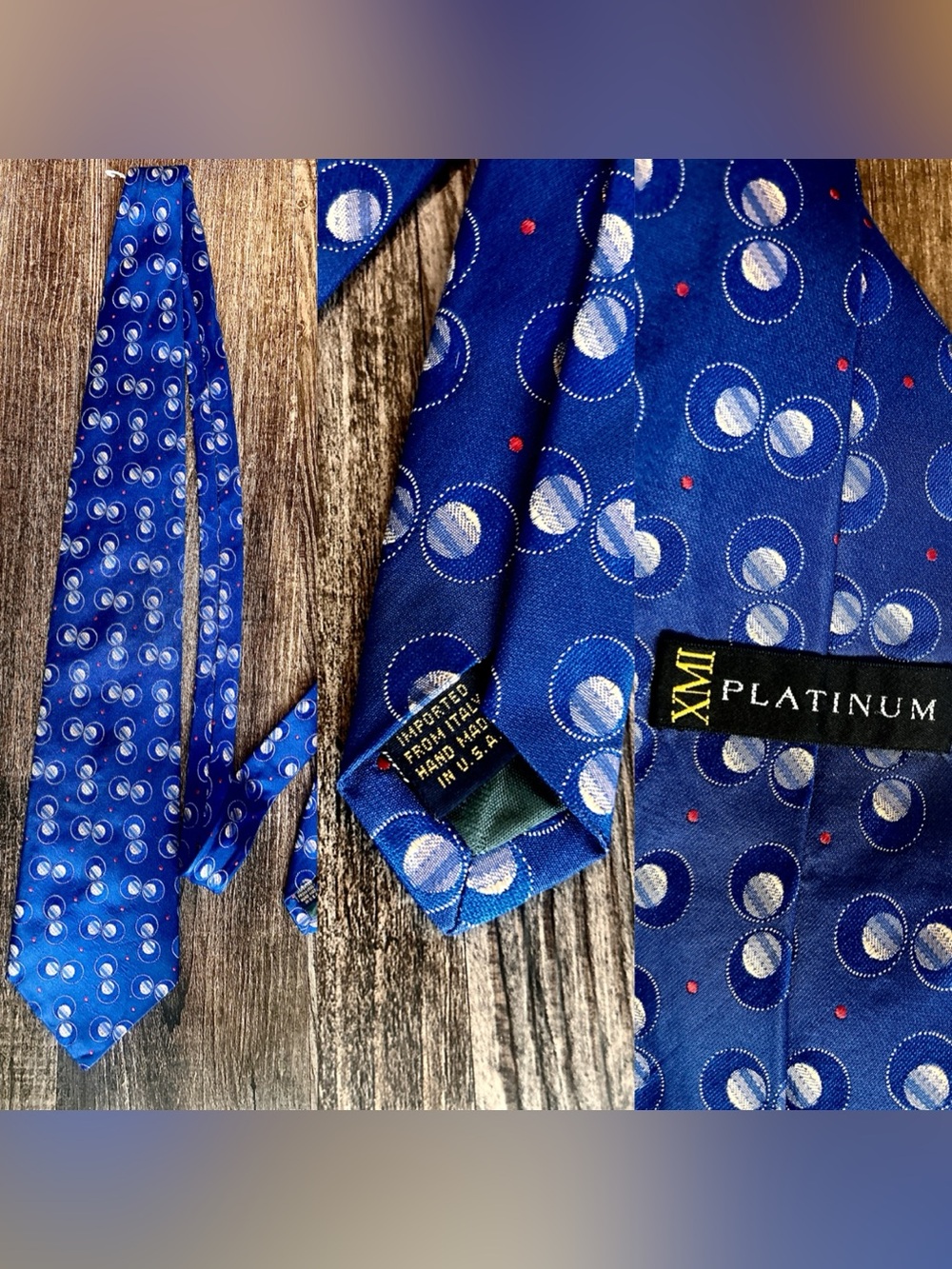 XMI Platinum Blue Patterned Olive Men's Tie 100% Silk from Italy